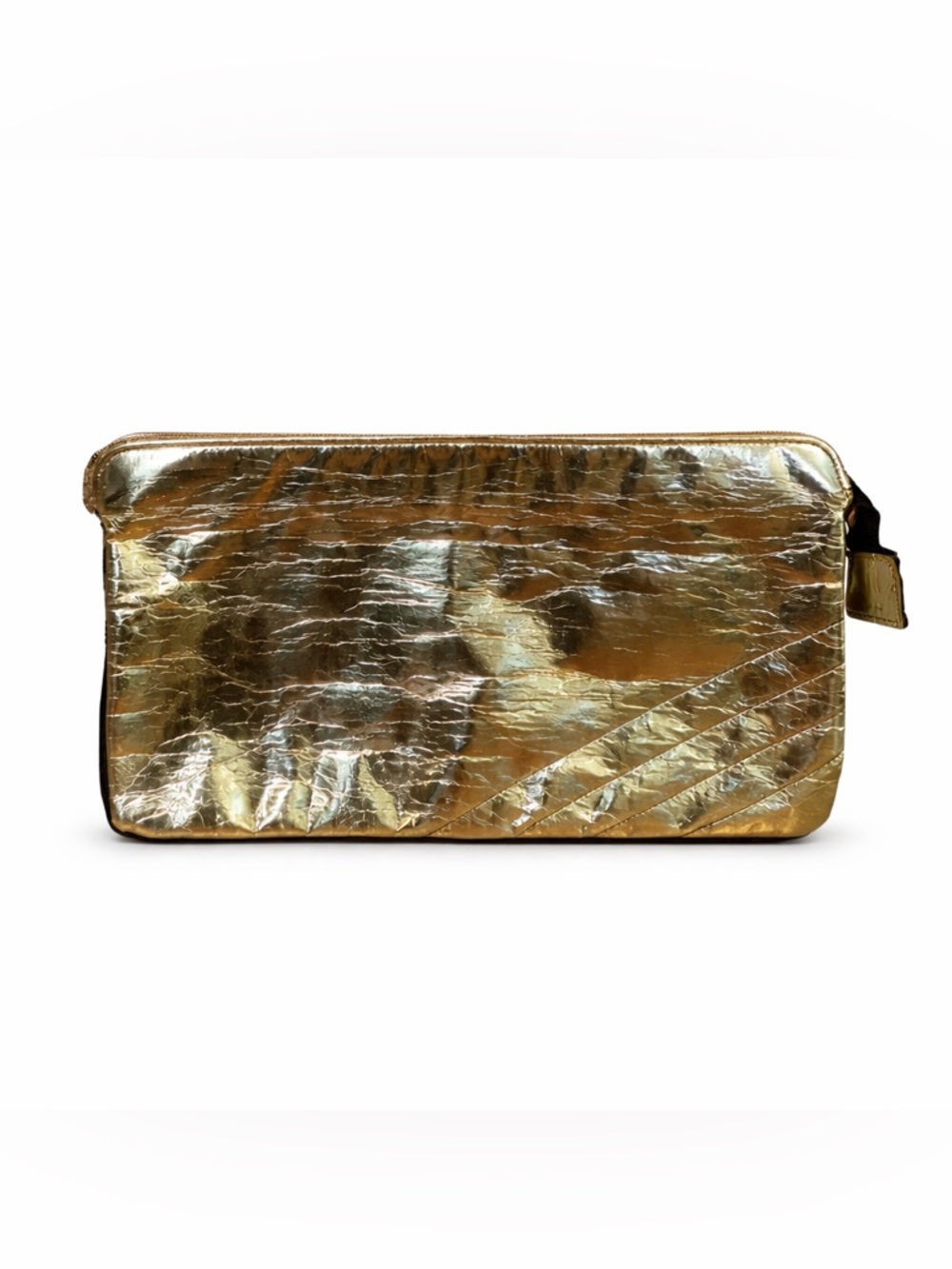 VINTAGE Woman's Metallic Gold YKK Zip Clutch Bag Purse Handbag